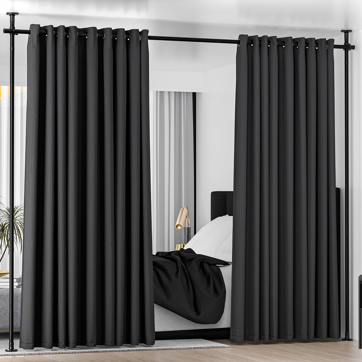 NECVHA Room Divider Rod, full extension, demonstrates flexible height for diverse spaces.