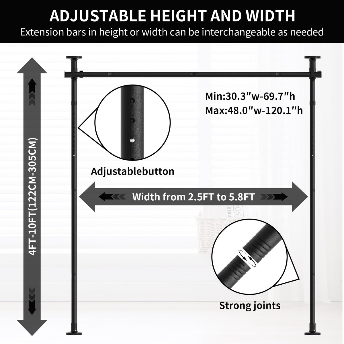 NECVHA Room Divider Rod, width adjustment, ideal for private zones in open areas.