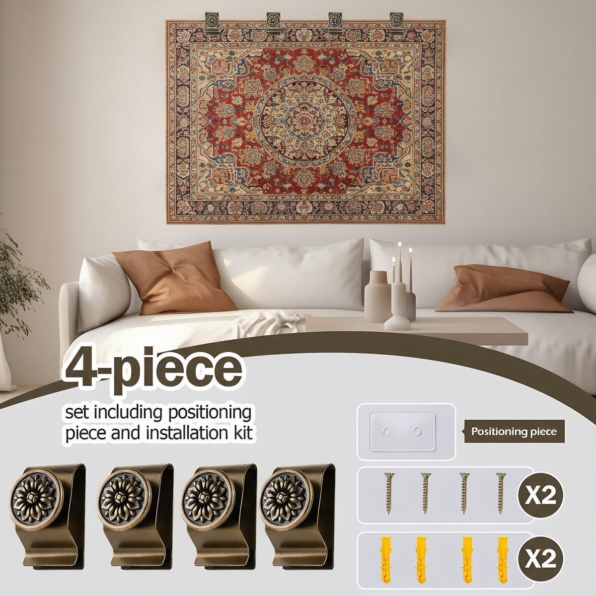 neezim tapestry hangers stainless steel kit provides strong, stable wall mounting.