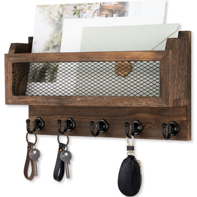 Nekon 11-Inch Wall Mail and Key Holder in rustic brown for organized entryways