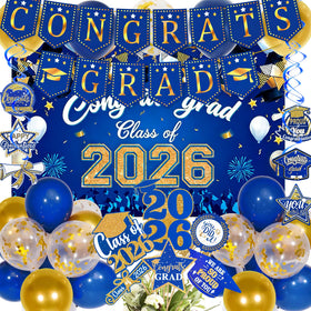 Nelotaor blue-gold banner boosts graduation photo moments.