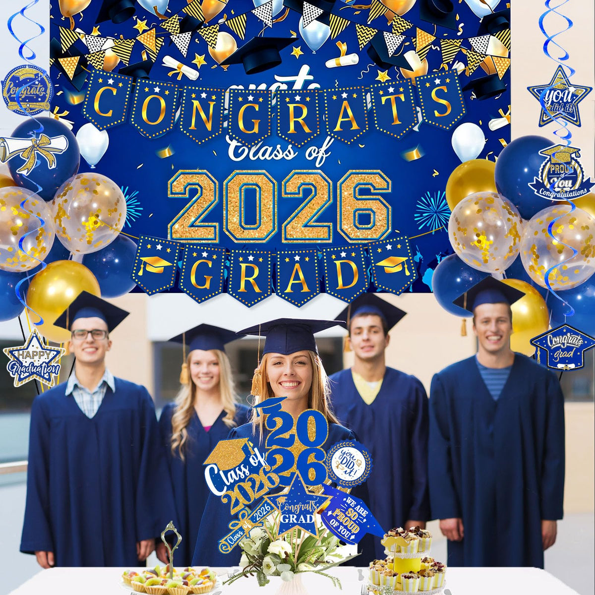 Nelotaor grad cake topper adds a polished centerpiece.