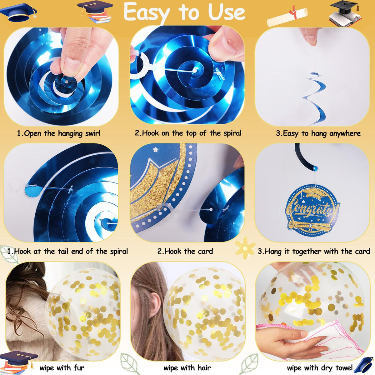 Nelotaor navy-blue balloons complement gold accents.