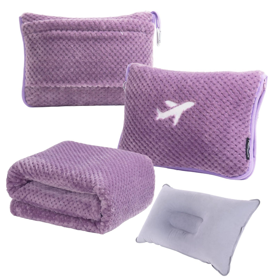 Nenolix 3in1 travel blanket pillow set folded in the compact bag for on-the-go warmth.