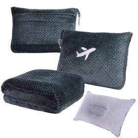 Nenolix travel blanket and pillow set folded in its bag for easy carry