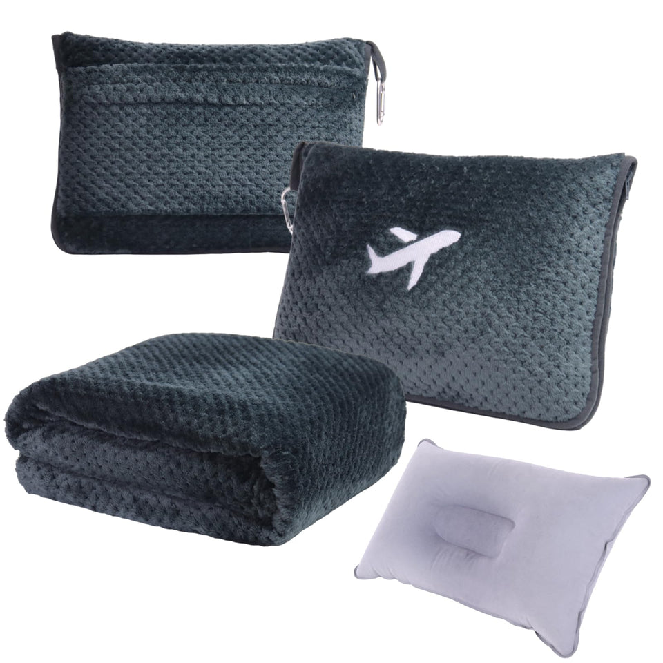 Nenolix travel blanket and pillow set folded in its bag for easy carry