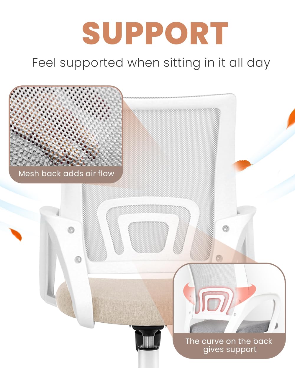 NEO CHAIR 360-degree swivel base enables flexible movement at your desk.