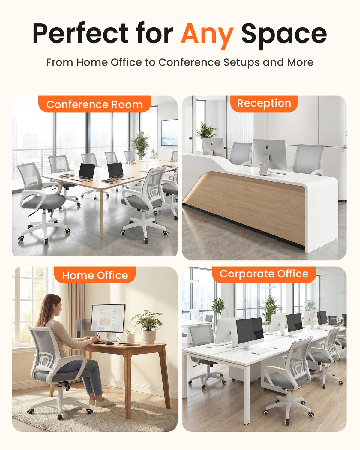 Neo Chair 360-degree swivel enables easy access to nearby materials.