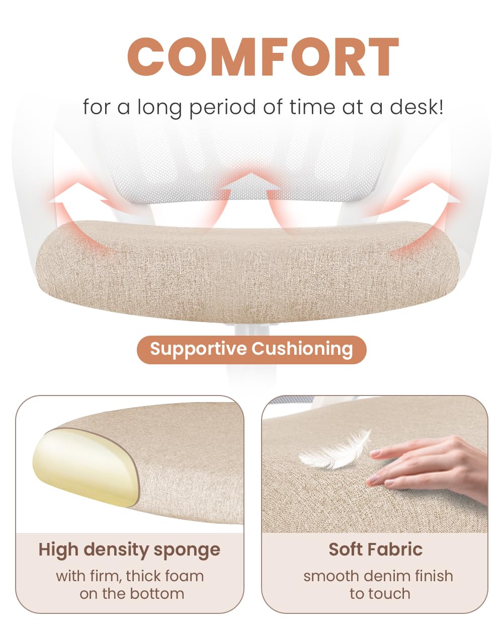 NEO CHAIR cushioned foam seat absorbs pressure for extended study sessions.
