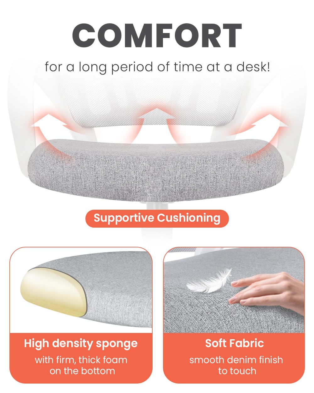 Neo Chair cushioned seat delivers plush comfort for all-day focus.