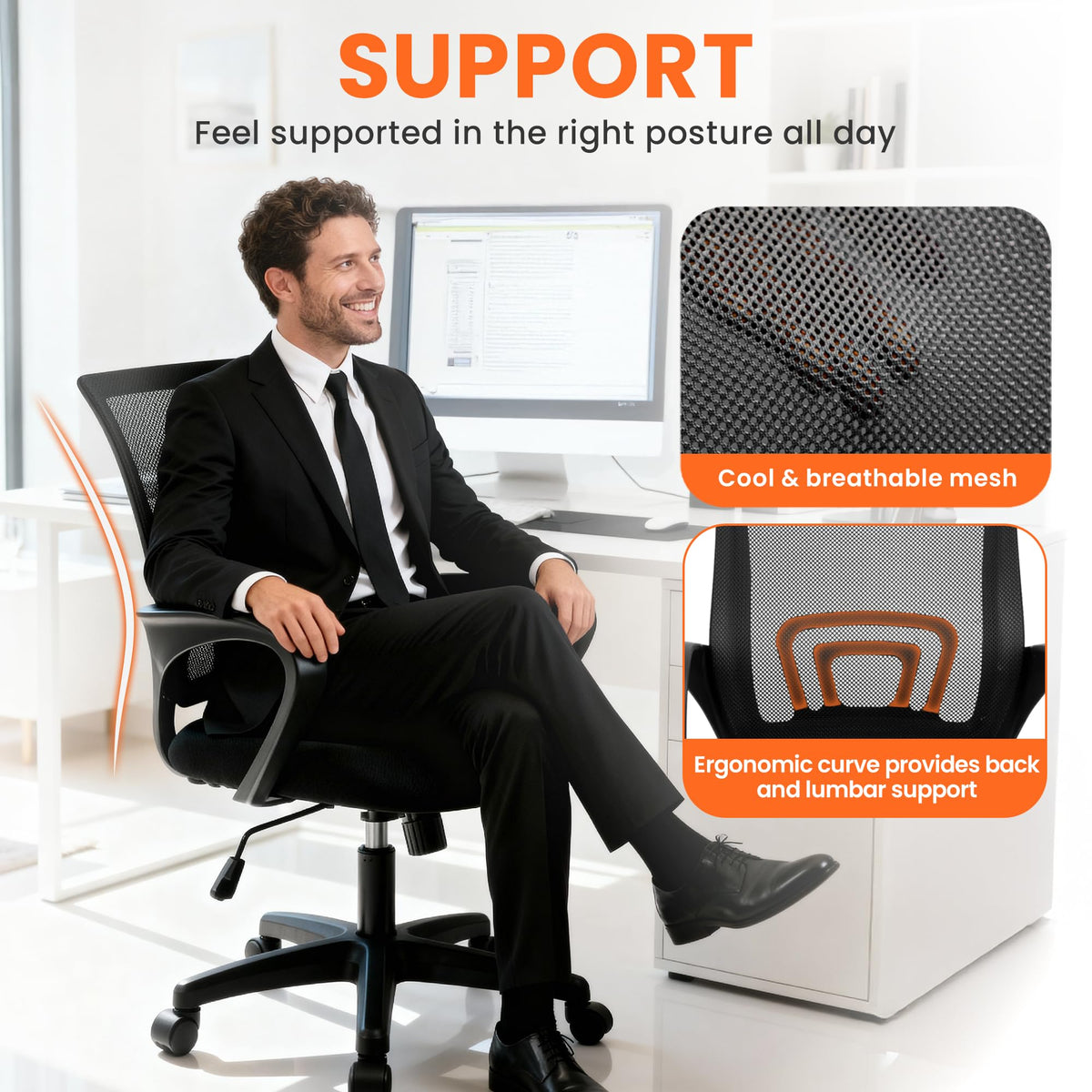 Neo Chair height adjustment lever for personalized seating.