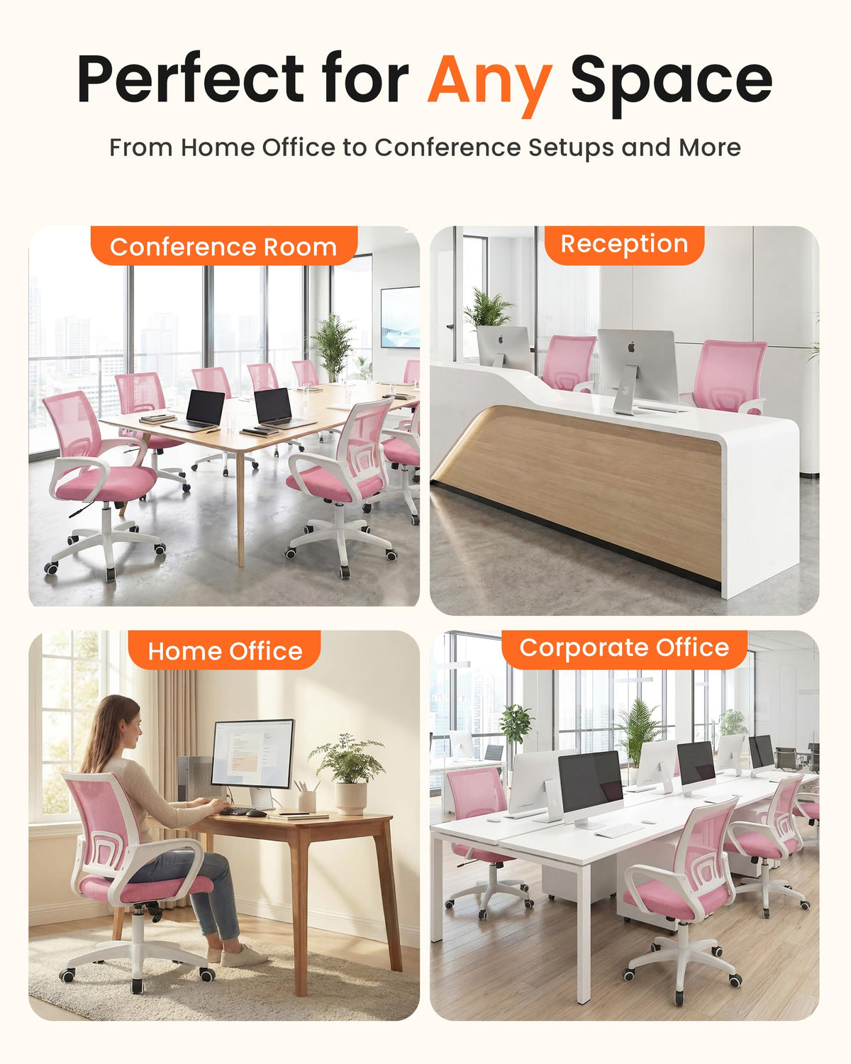 NEO CHAIR pink breathable mesh back promotes airflow and cooling