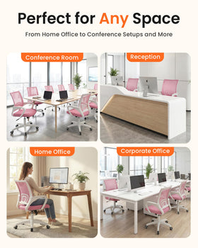NEO CHAIR pink breathable mesh back promotes airflow and cooling