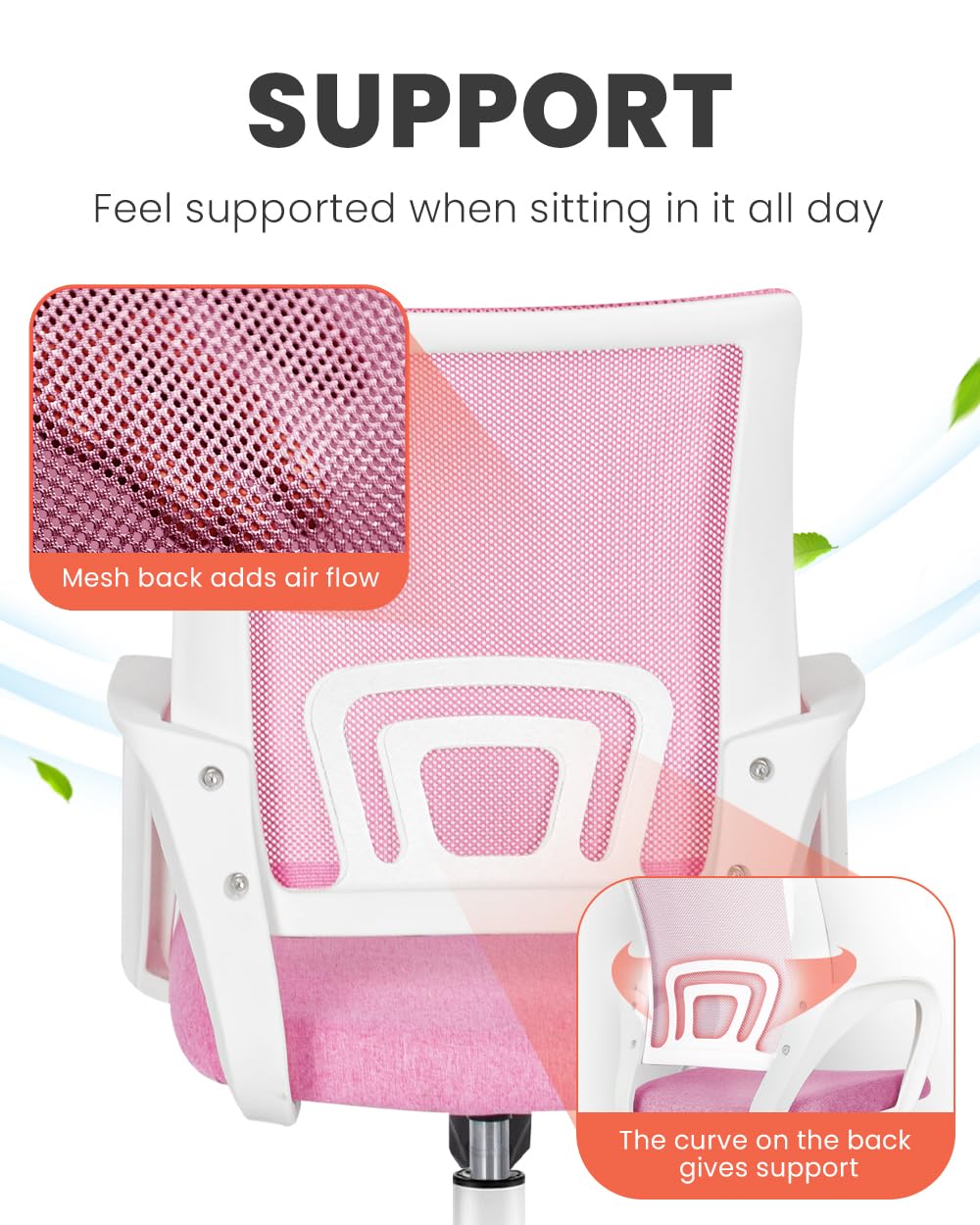 NEO CHAIR pink height and tilt adjustment for personalized comfort