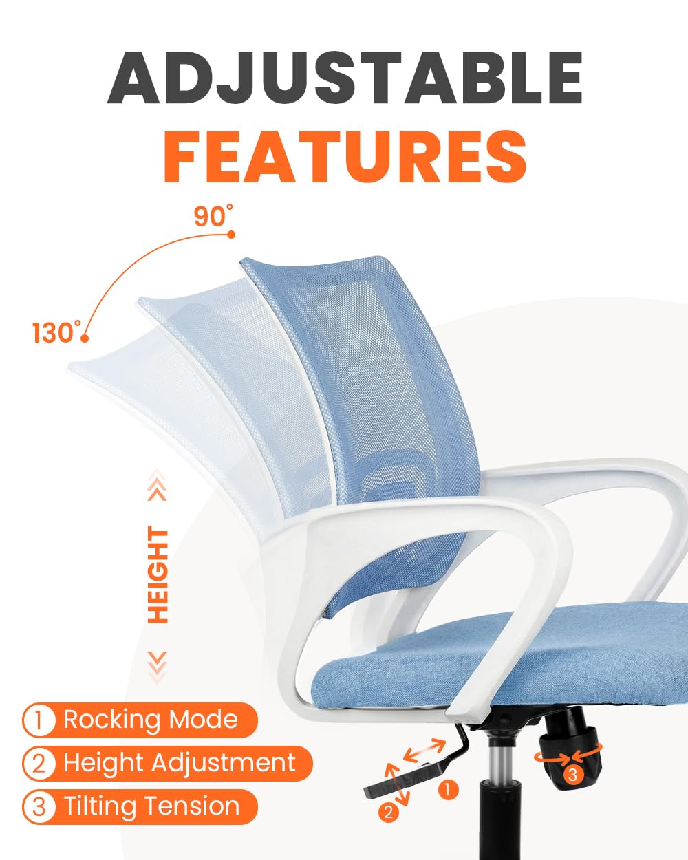 Neo Chair 360° swivel and rolling wheels enable smooth movement