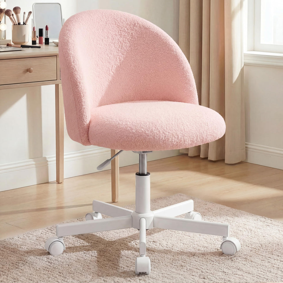 NEO CHAIR vanity chair pink teddy fabric for cozy makeup routines
