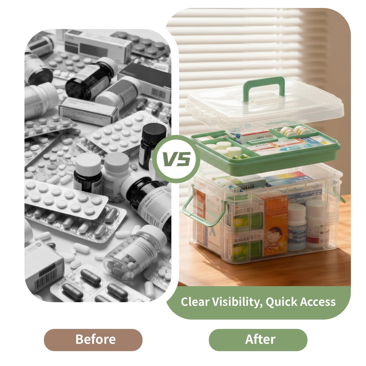 NEOCUPPIXE transparent storage design for easy viewing of medicine bottles