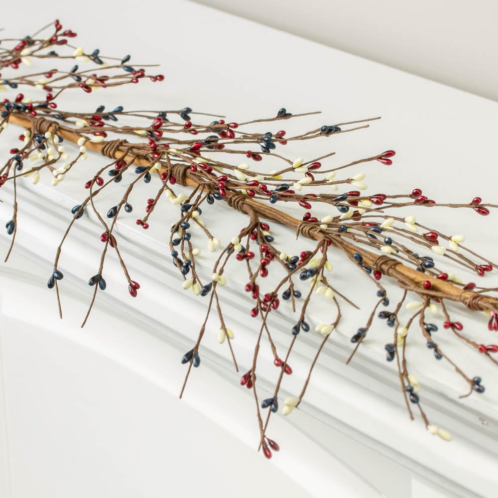NeoL'artes mantel-ready patriotic garland adds color to mantels, shelves, and tables year-round.