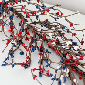 NeoL'artes Patriotic pip berry garland 60in for festive 4th of July and Americana displays.