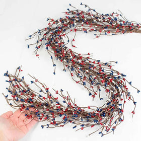 NeoL'artes rustic branch garland with red, white, and blue berries offers flexible indoor styling.