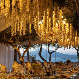 Easy-to-install, reusable wisteria garland for multiple events.