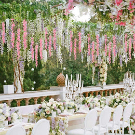 NEOONES wisteria wedding decor bouquet and decor accents.