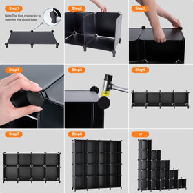 Neprock 16-cubby modern black finish blends with décor.