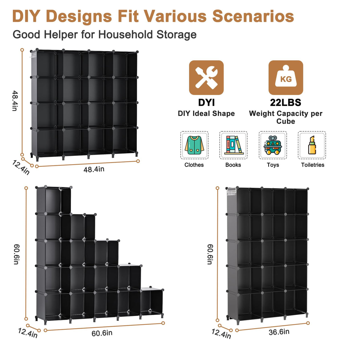 Neprock 16-cubby modular configuration adapts to room layouts.