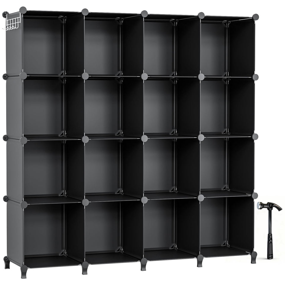 Neprock 16-cubby storage organizer shows a quick assembly guide.