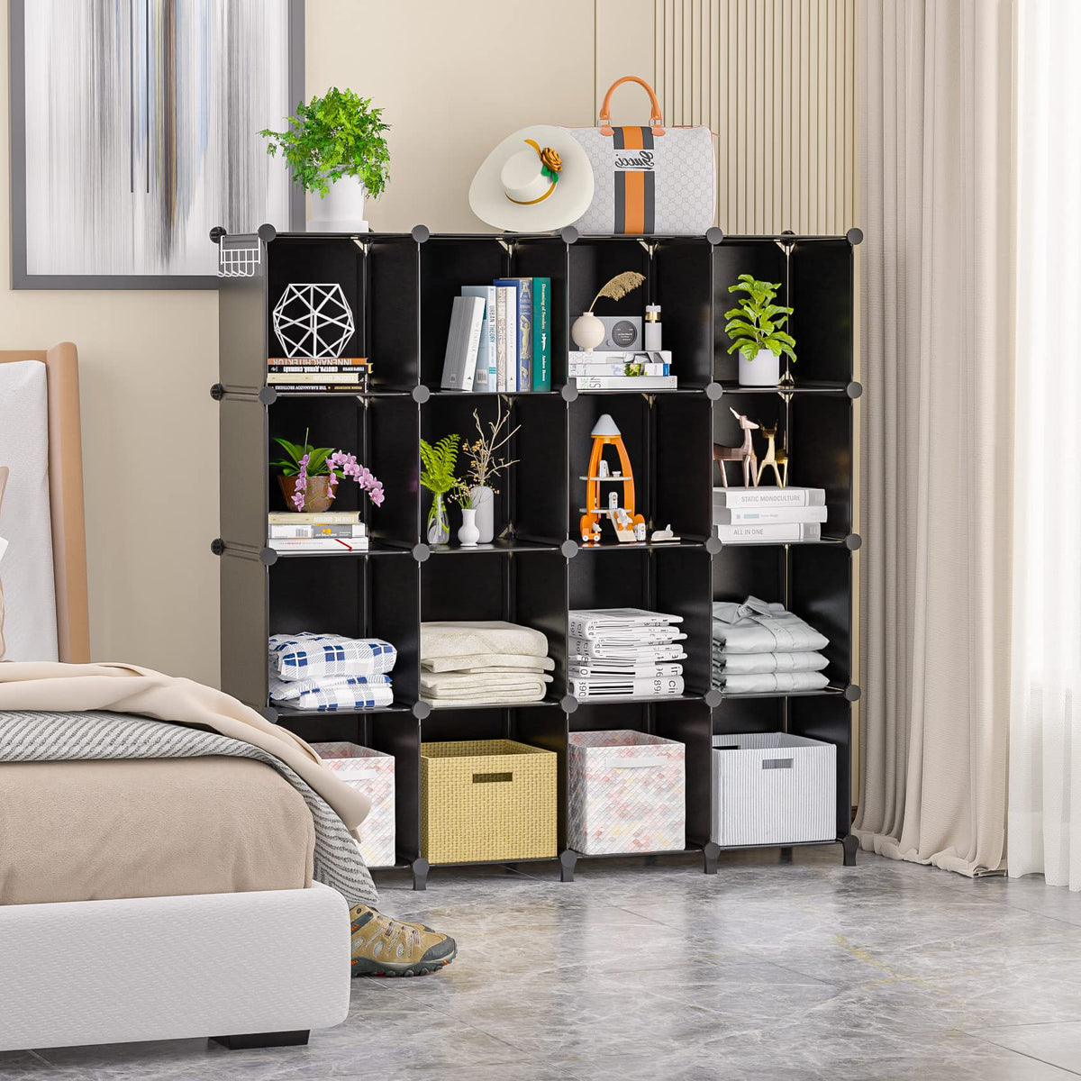 Neprock 16-cubby sturdy frame highlights reinforced metal support.