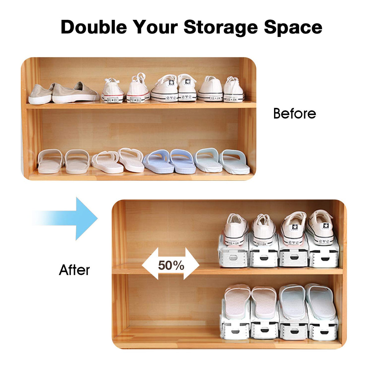 Neprock closet shoe rack with adjustable height for different footwear types