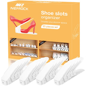 Neprock dual-deck shoe slots organizer showing space-saving design in a clean closet