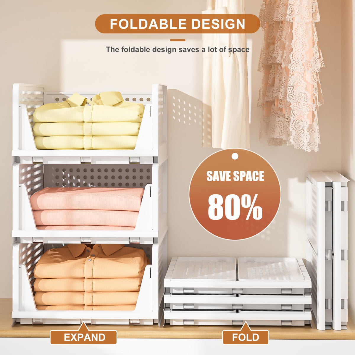 Neprock durable PP plastic closet bin provides lasting shape and simple cleaning.