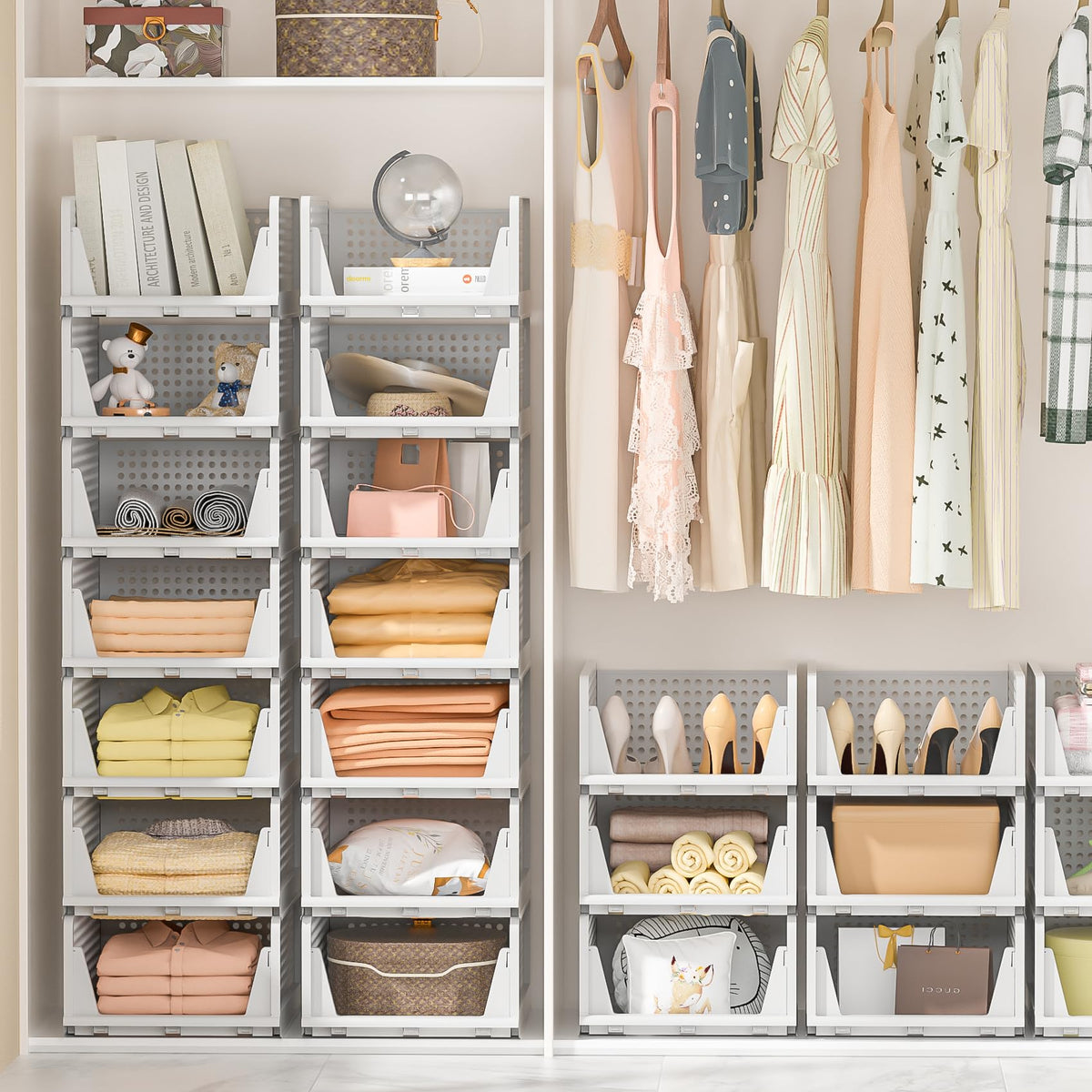 Neprock foldable storage bin closet shows compact design when not in use.