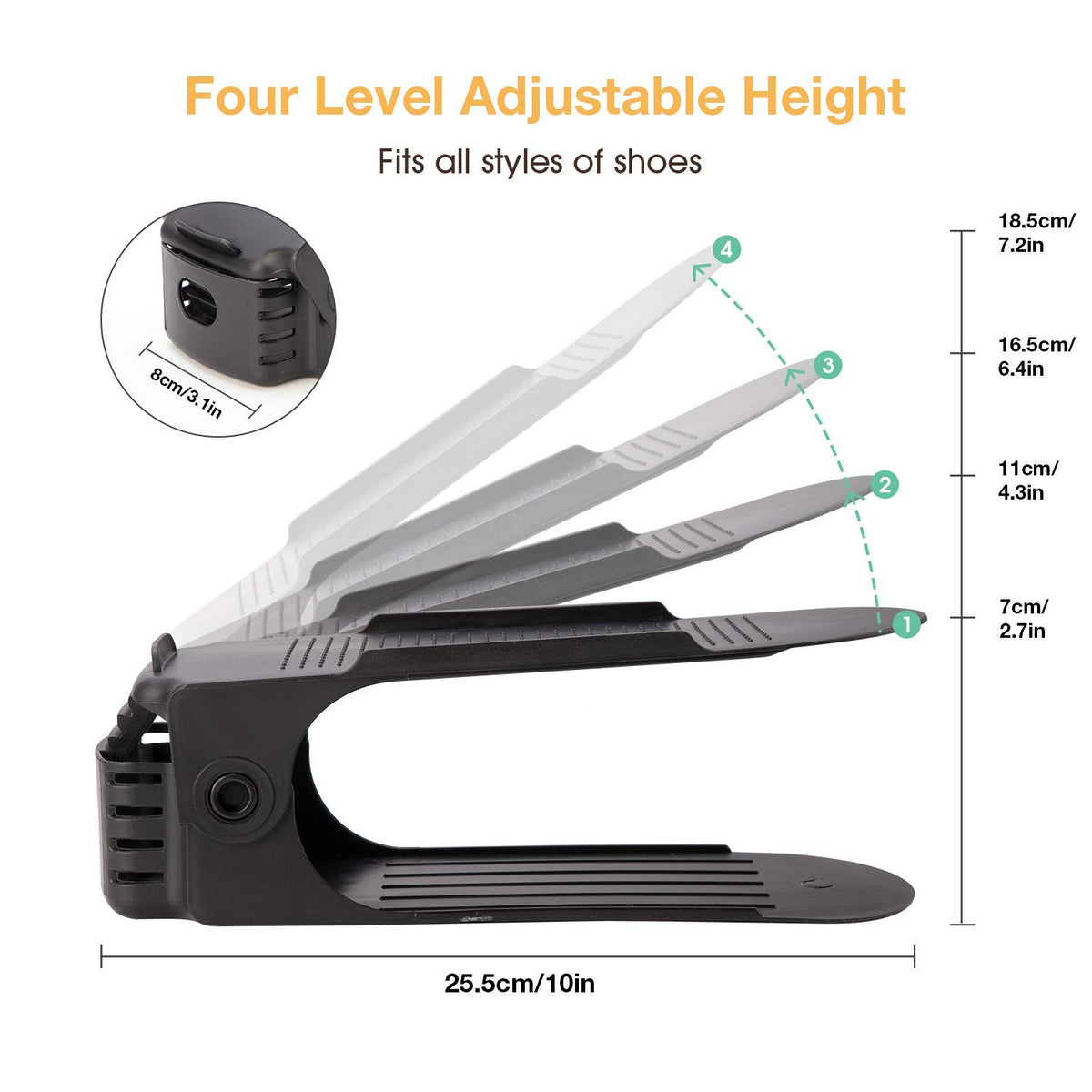 Neprock shoe rack double-stack design demonstrates space-saving two pairs per tier