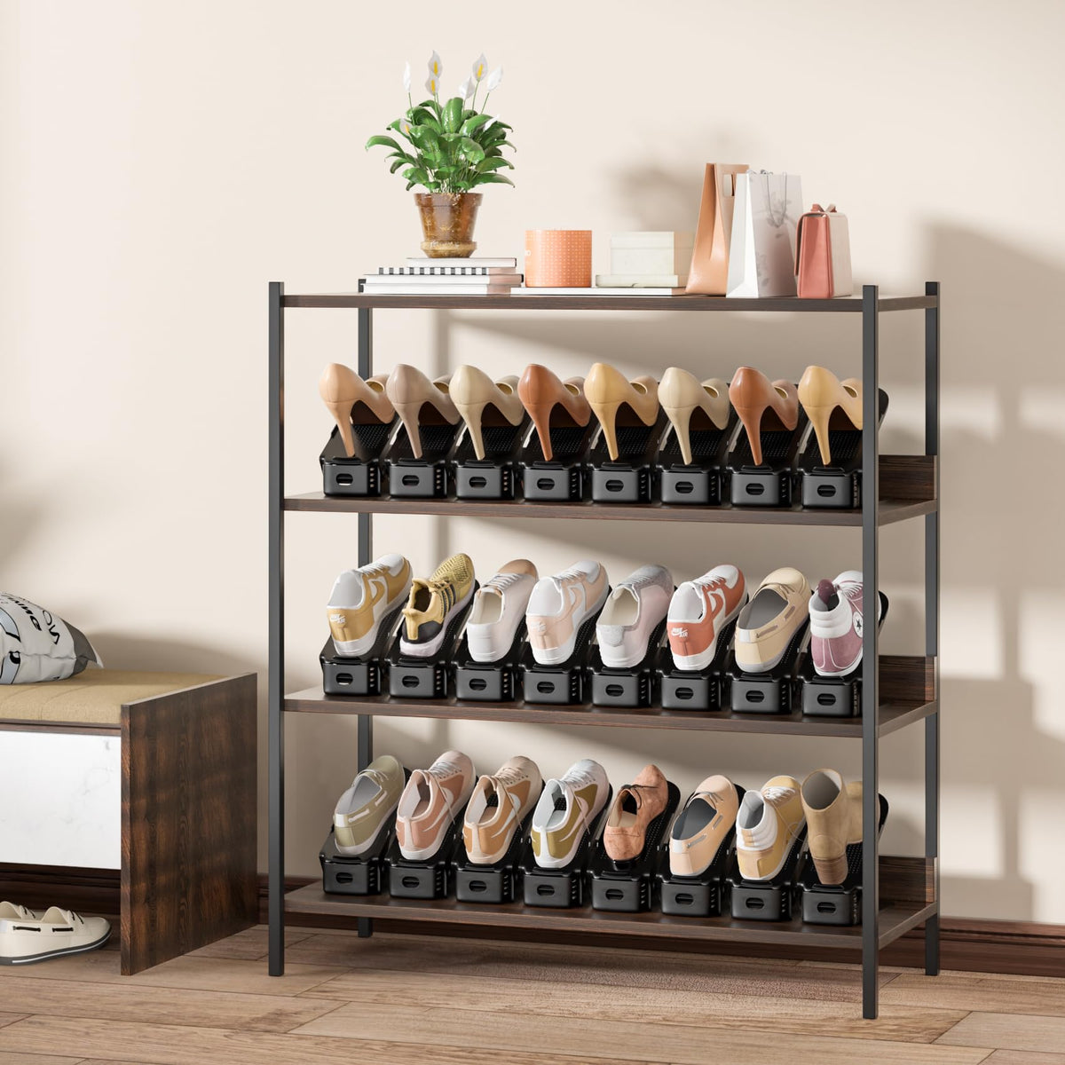 Neprock shoe slots organizer 12-pack black for neat entryway.
