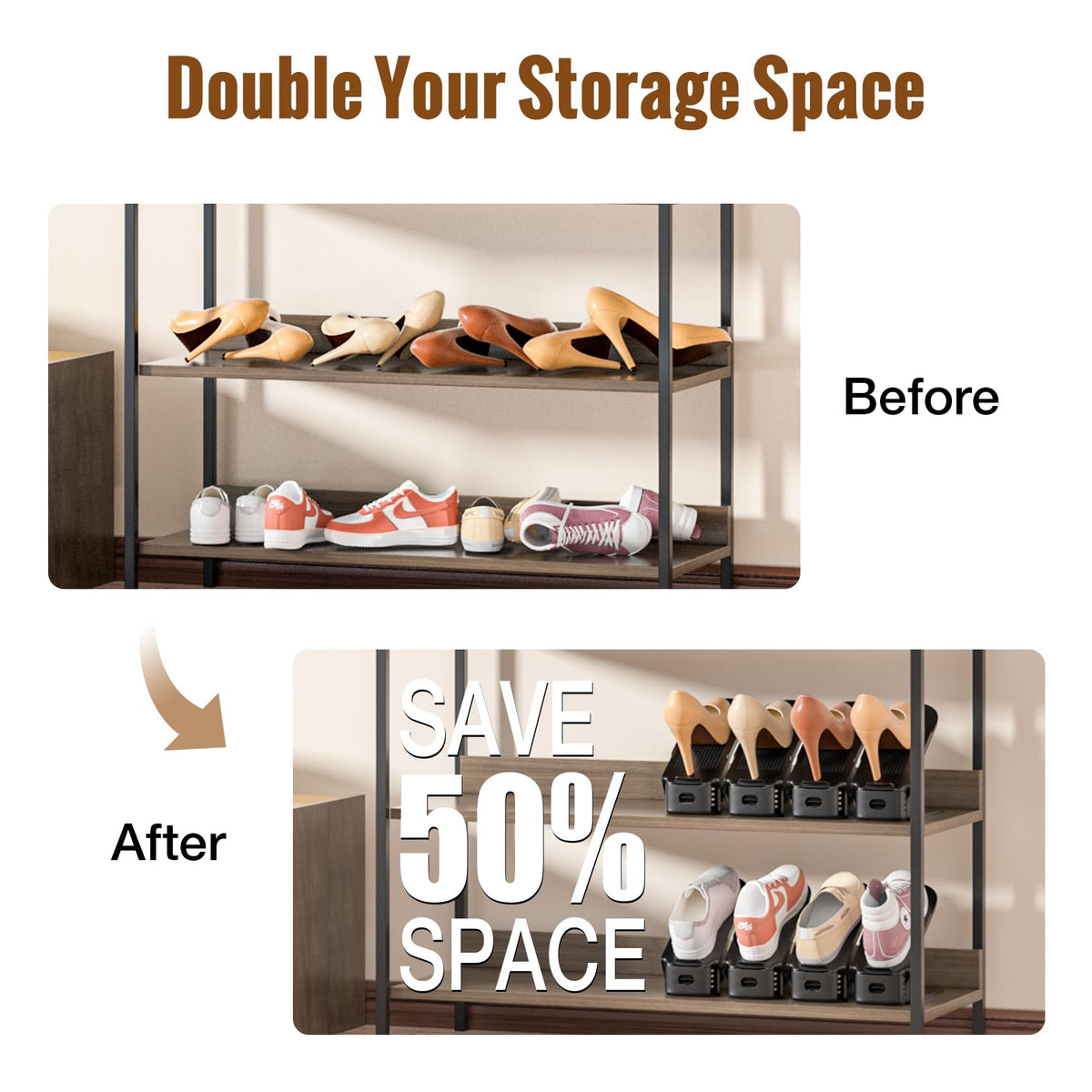 Neprock shoe slots organizer durable ABS and non-toxic PP.