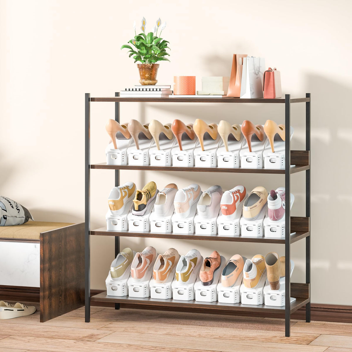 Neprock twelve-pack shoe storage solution ideal for keeping entryways tidy and shoes easy to find