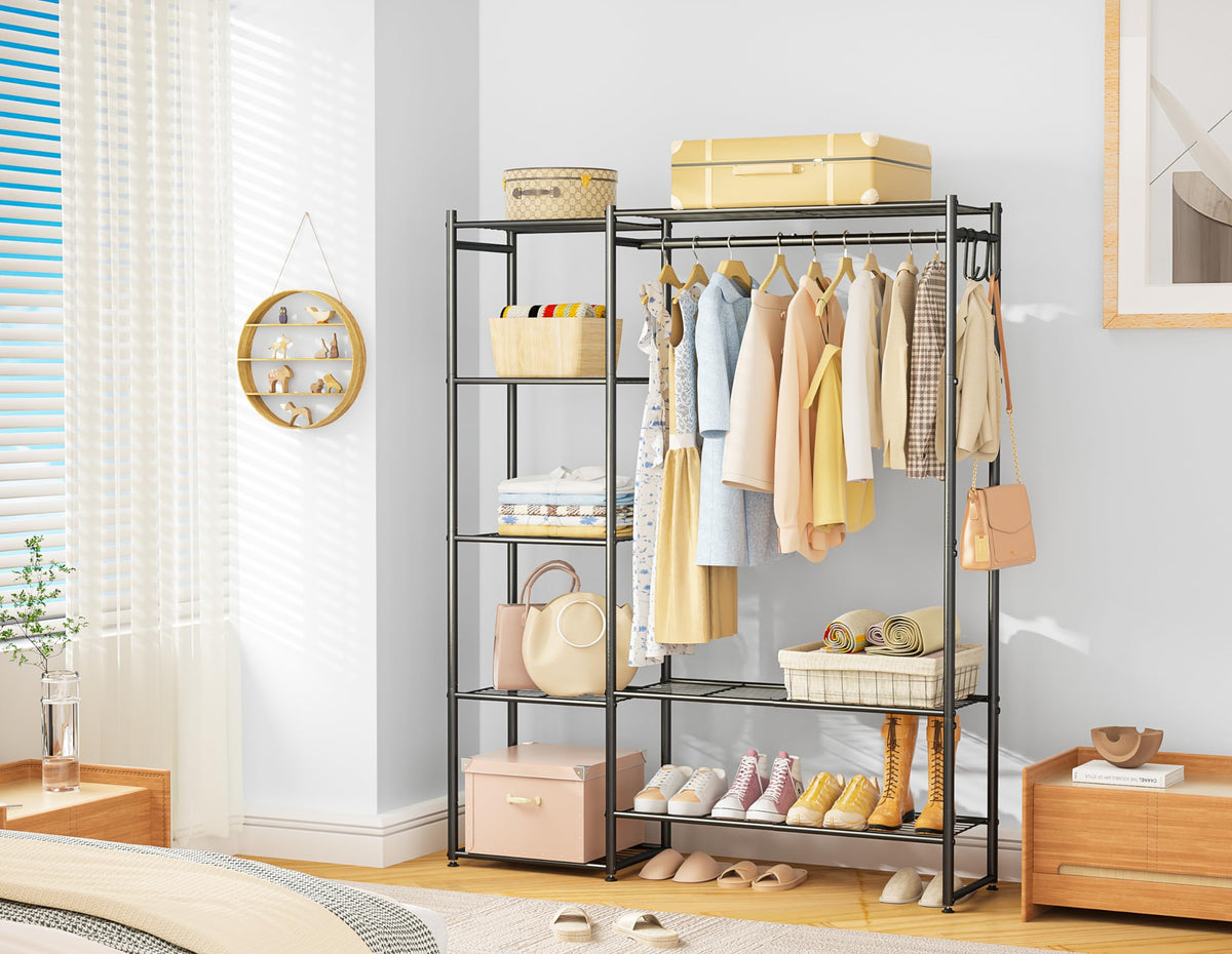 Neprock Wardrobe Closet with 4-shelves keeps folded items neatly organized.