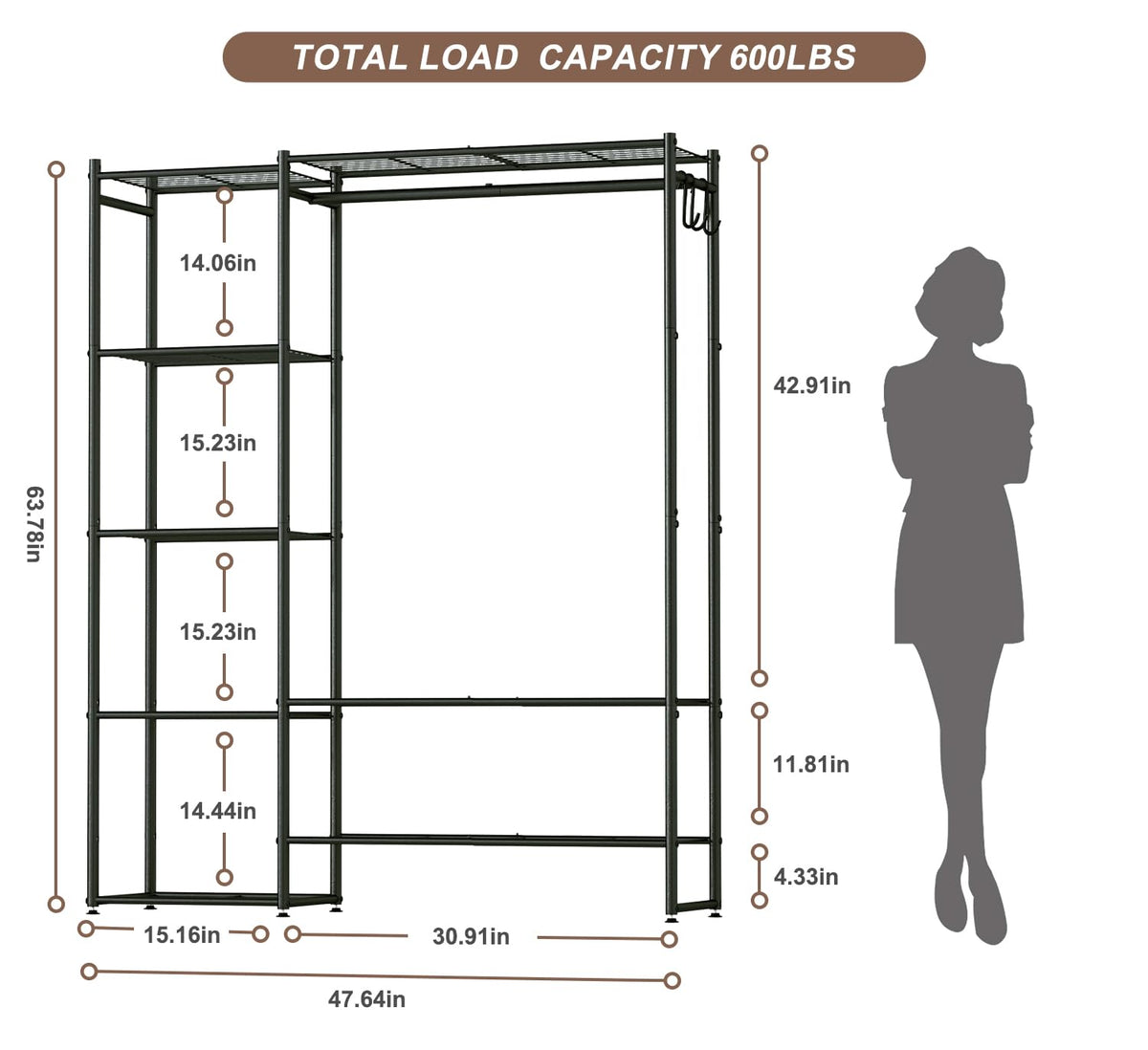 Neprock Wardrobe Closet powder-coated-finish provides a sleek, rust-resistant look.
