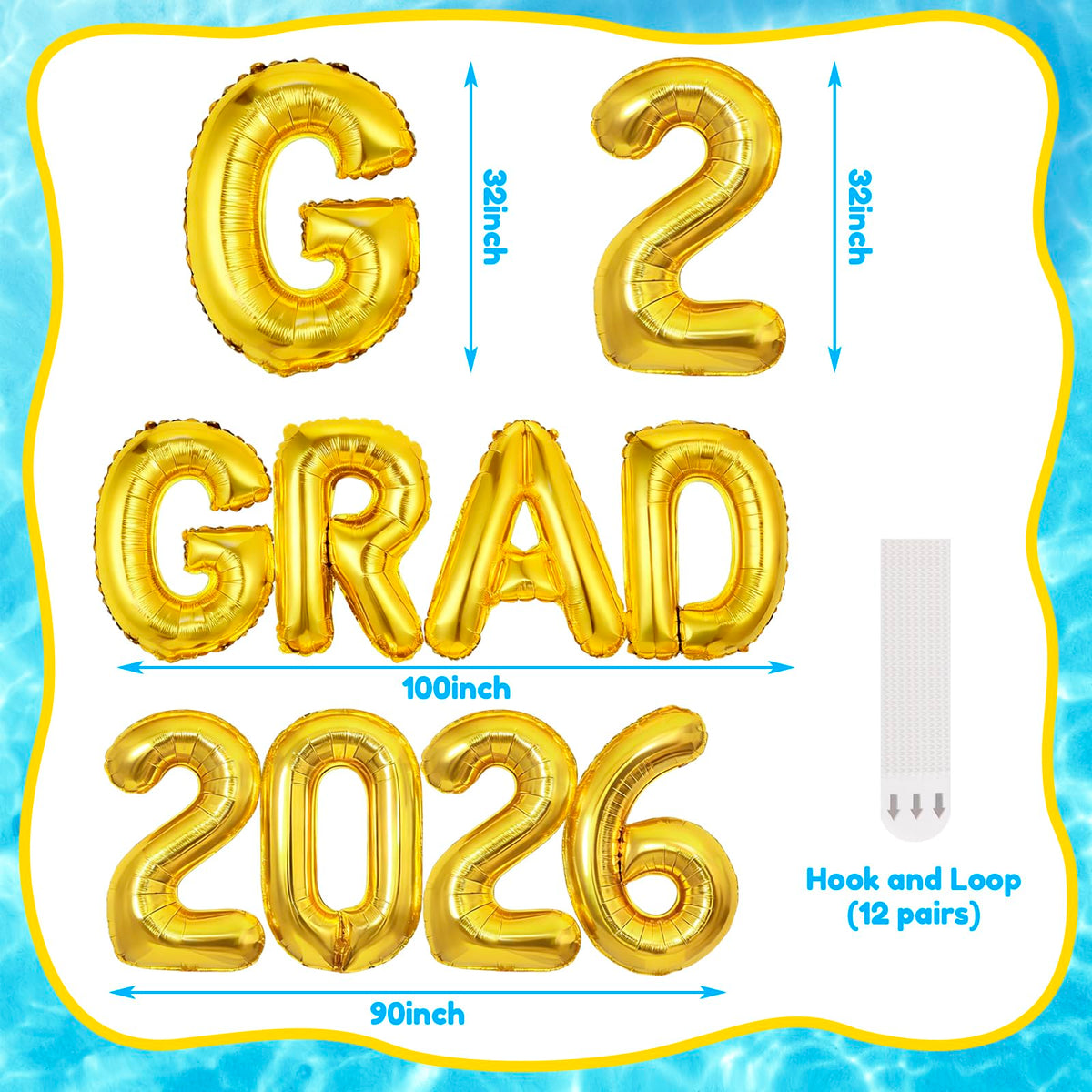 Nerien 32inch grad letters 2026 close-up for bold visibility.