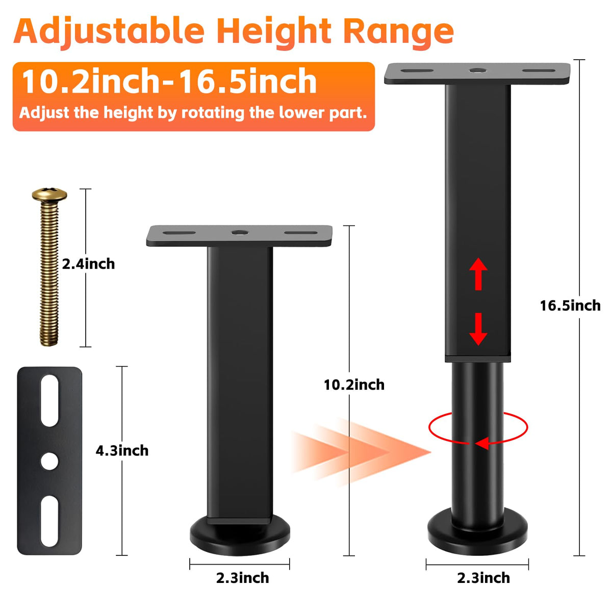 NESAPTO adjustable height leg showing range from 10.2 to 16.5 inches