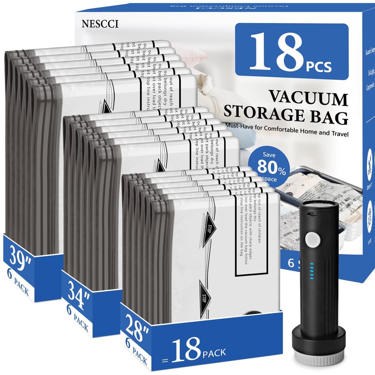 NESCCI travel vacuum bags in use to maximize luggage space.