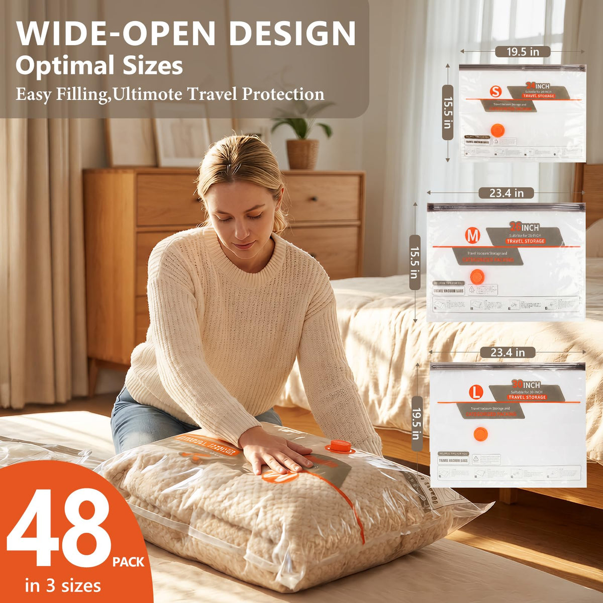 NESCCI vacuum bags wide opening design for quick item insertion and viewing.
