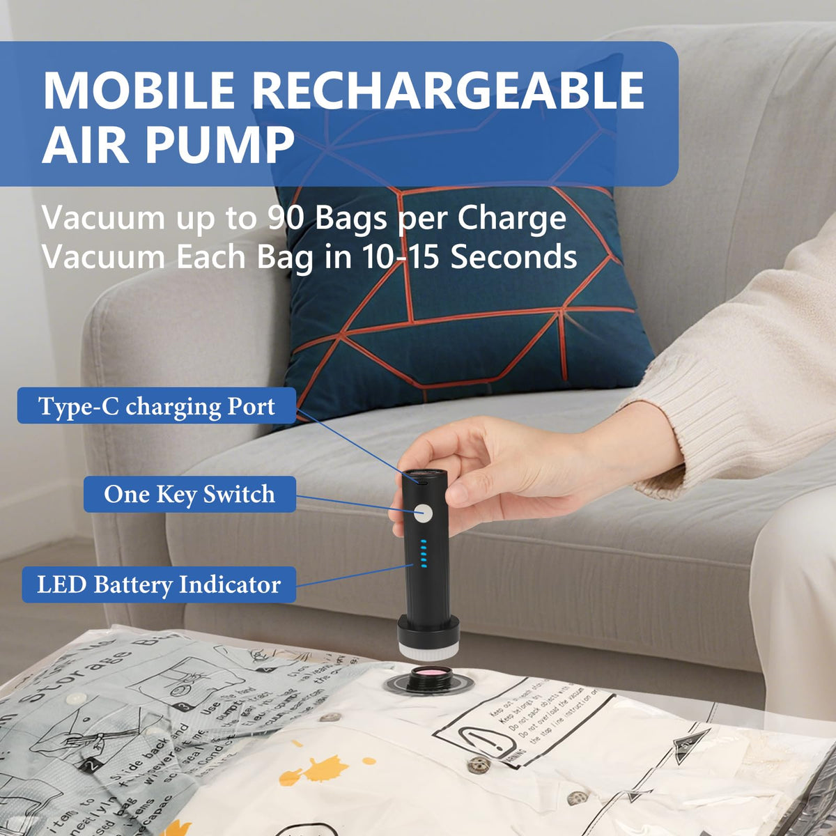 NESCCI vacuum pump 6000Pa suction enables fast air removal.