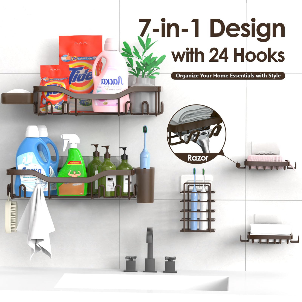 NESOMI shower organizer with 24 hooks adds capacity