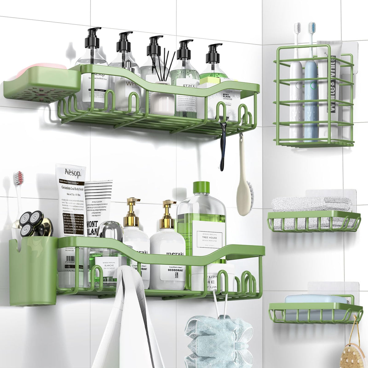NESOMI 7-pack shower caddies with adhesive for easy no-drill bathroom organization