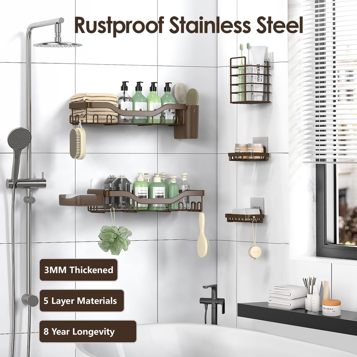 NESOMI adhesive supports up to 40 lbs per shelf