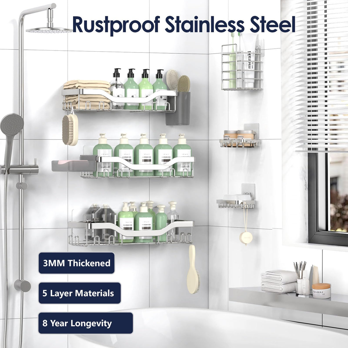 NESOMI multi-shelf organizer helps declutter bathroom, kitchen, and laundry spaces.