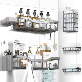 NESOMI shower caddy 7-pack with adhesive, ideal for organized bathroom essentials.
